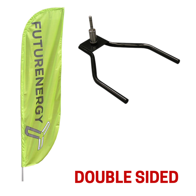 DOUBLE SIDED Small Feather flag with car wheel drive on base