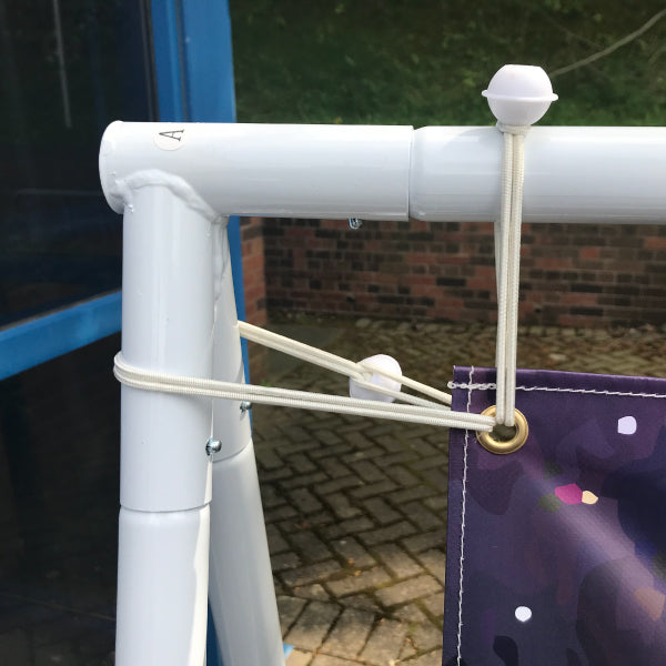Steel banner frame with a 3m x 1m printed banner