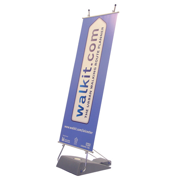 Outdoor tension banner display with water fillable base