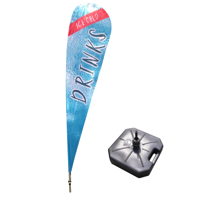 Medium teardrop flag with water fillable steel grey base