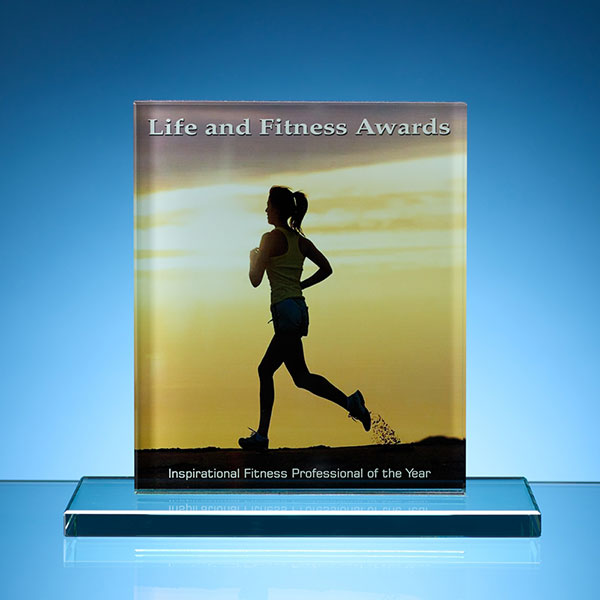 15cm x 12.5cm Jade Glass Rectangle Award - Full Colour