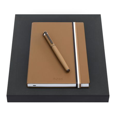 Hugo Boss Notebook and Pen Set - Camel - Personalised