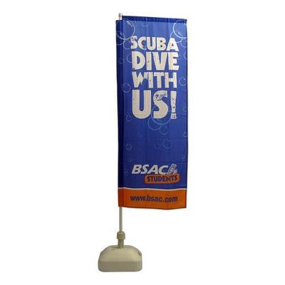 Adflag kit including pole, water/sand fillable base and printed flag