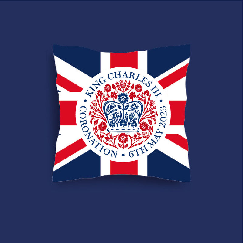 King Charles III coronation commemorative cushion - Official Emblem design