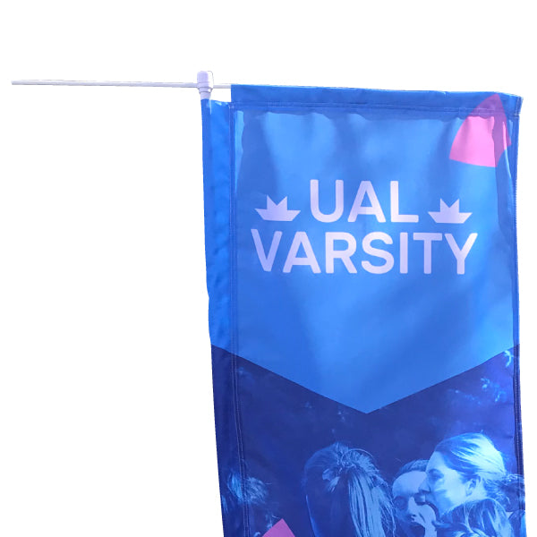 Adflag kit including pole, water/sand fillable base and printed flag