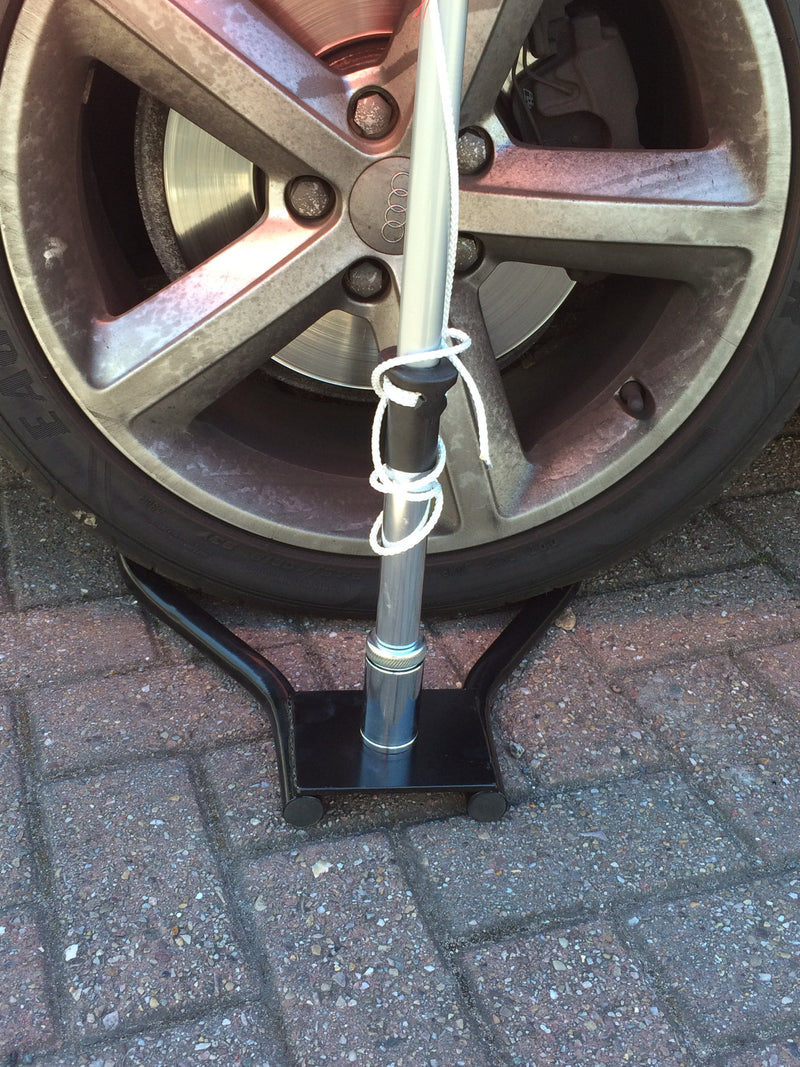 Large feather flag with drive on car base